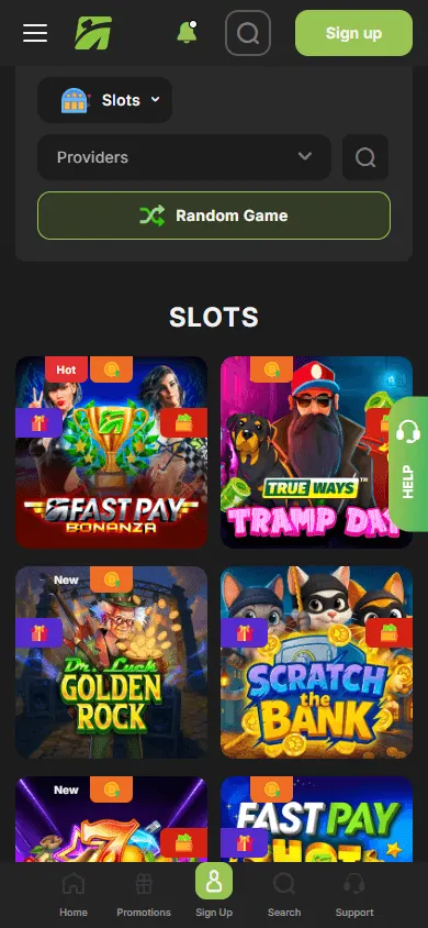 Fast Pay Casino mobile games lobby