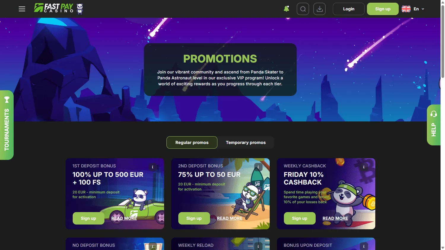 Fast Pay Casino desktop promotions area