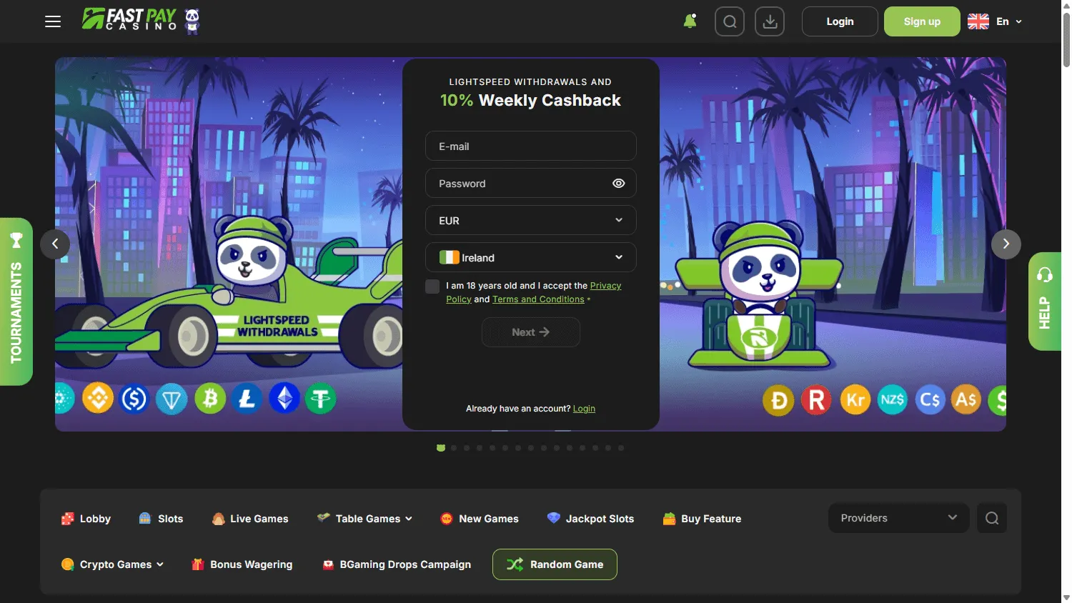 Fast Pay Casino desktop home screen