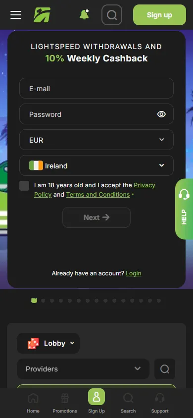 Fast Pay Casino mobile home screen